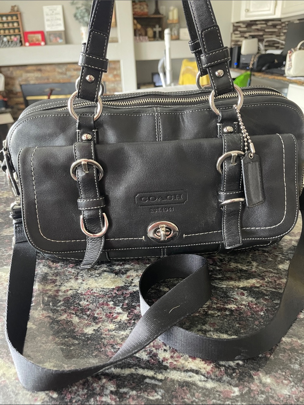 Coach Chelsea Black Leather Satchel with Silver Hardware